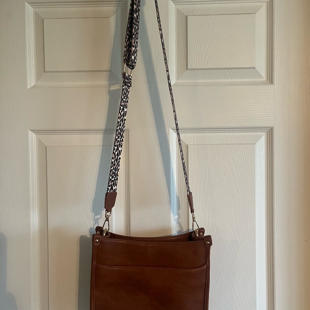 Brown Textured Crossbody Bag with Adjustable Strap